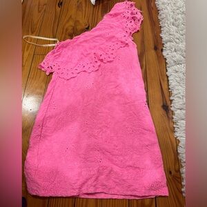 Farm rio small Pink One-Shoulder Eyelet Dress- in okay condition